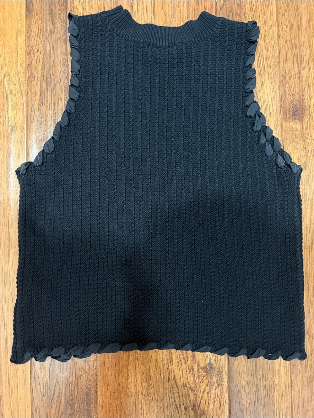 525 America Black Ribbed Sleeveless Tank with Braided Trim